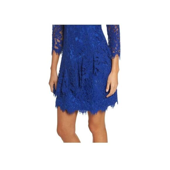 ELIZA J Lace 3/4 Sleeve Fit & Flare Dress Cobalt Blue Size 8 - Picture 3 of 3